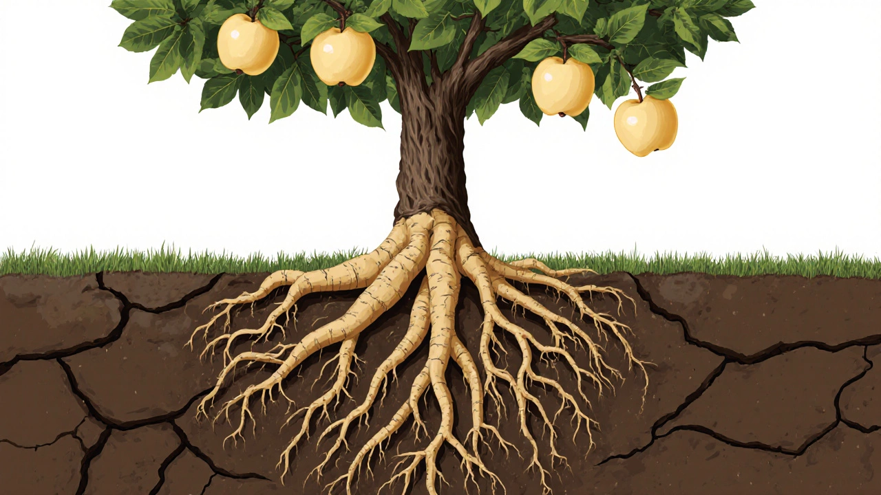 Корни яблони истощены агрессивными корнями картофеля, почва высохла.
