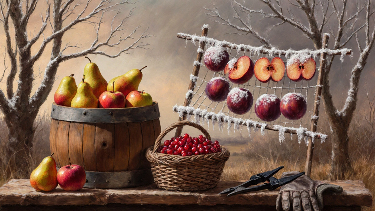 Сбор урожая яблок, груш и замороженных ягод осенью на даче