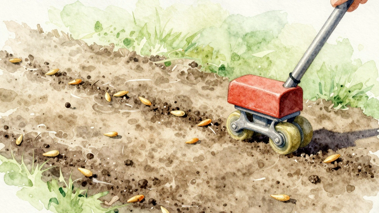 Каток уплотняет семена после посева для лучшего контакта