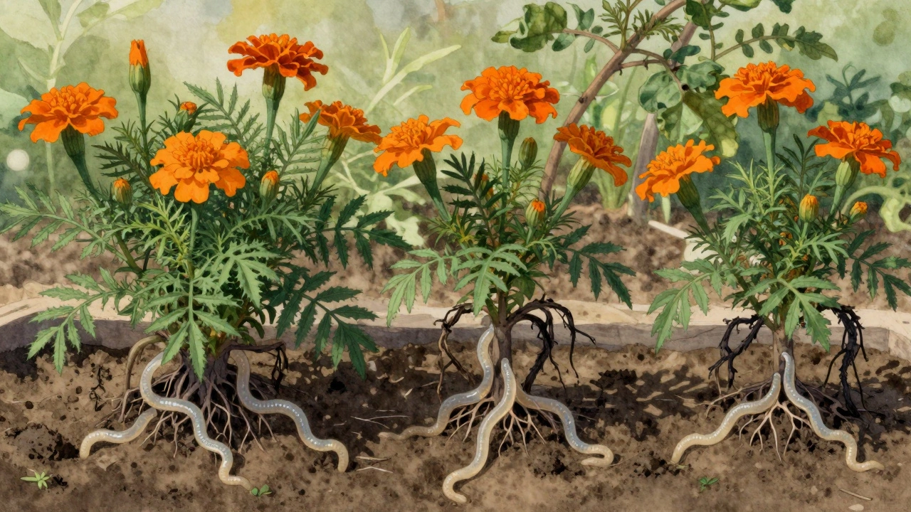 Календула рядом с томатами, нематоды переходят от цветка к овощам.
