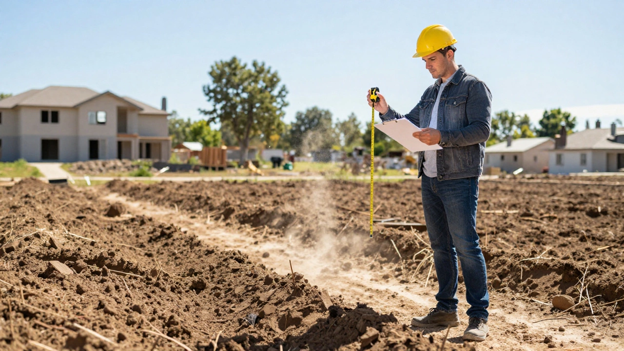 Специалист проводит замеры рельефа на земельном участке